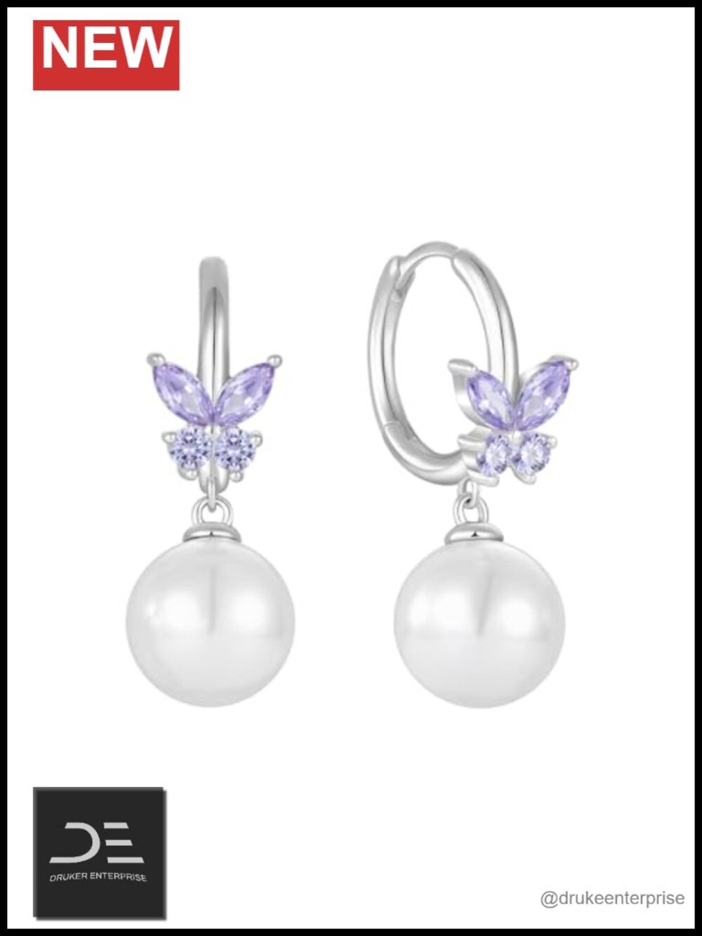 Sterling Silver Butterfly Birthstone Pearl Hoop Huggie Earrings Women Gift